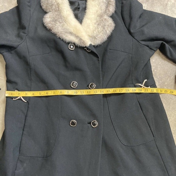 Fox Wers Philadelphia Andover Alnorna Coat Womens 12 Black Fur Collar Mid Length - Picture 3 of 12